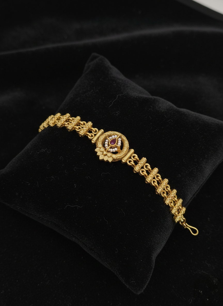 LZ-70 Royal Antique Design Stone Studded Copper Bracelet