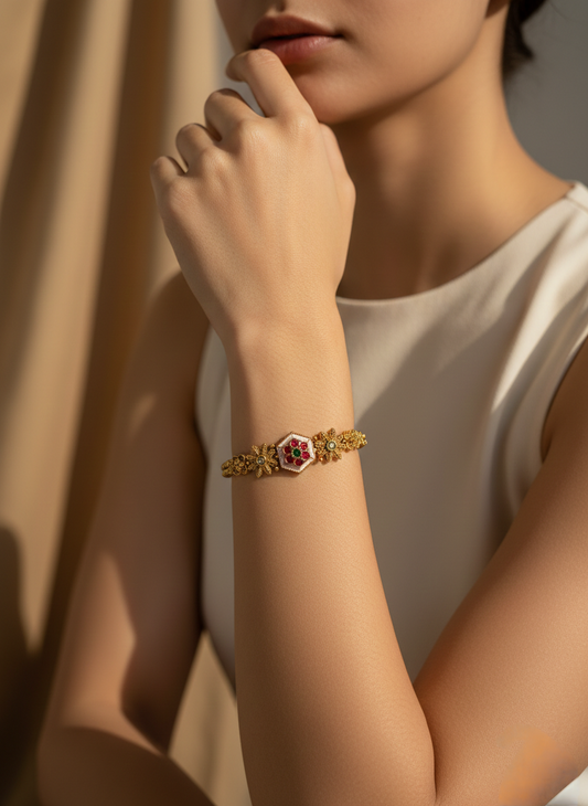 LZ-76 Antique Copper Navratna Floral Bracelet