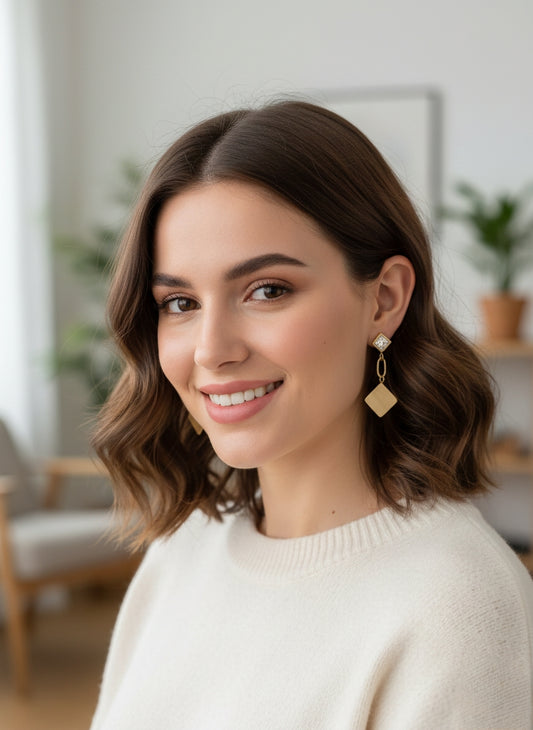 LZ-89 Anti-Tarnish Diamond Shape Drop Earrings