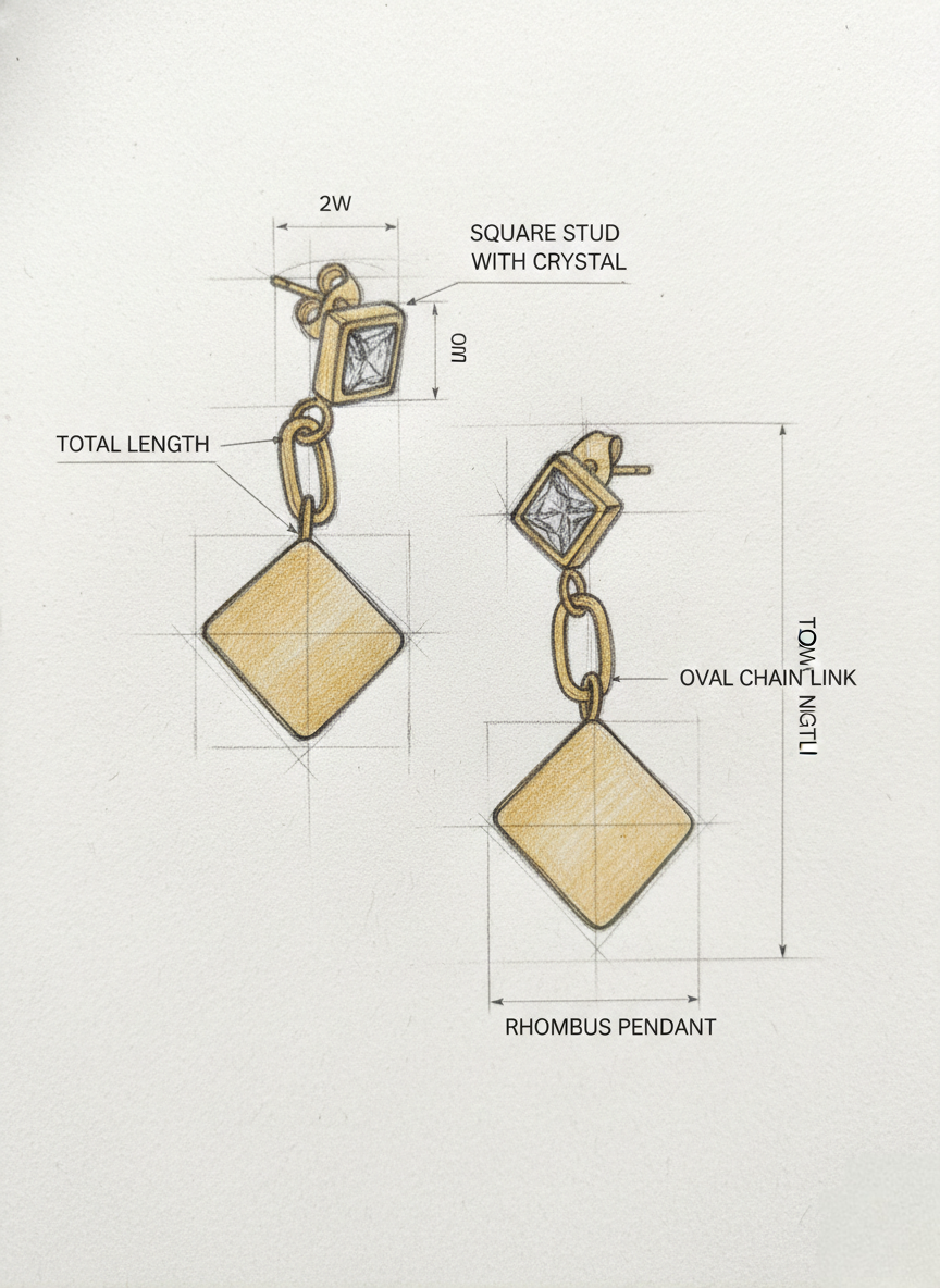 LZ-89 Anti-Tarnish Diamond Shape Drop Earrings
