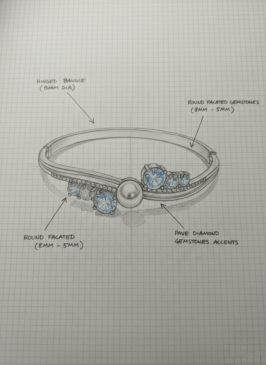 LZ-120 Seraphina Pearl & Cluster Diamond Bangle
