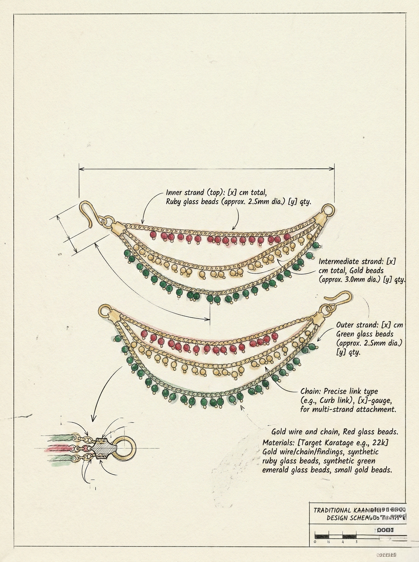 LZ-128 Traditional Multi-Layer Beaded Ear Chain