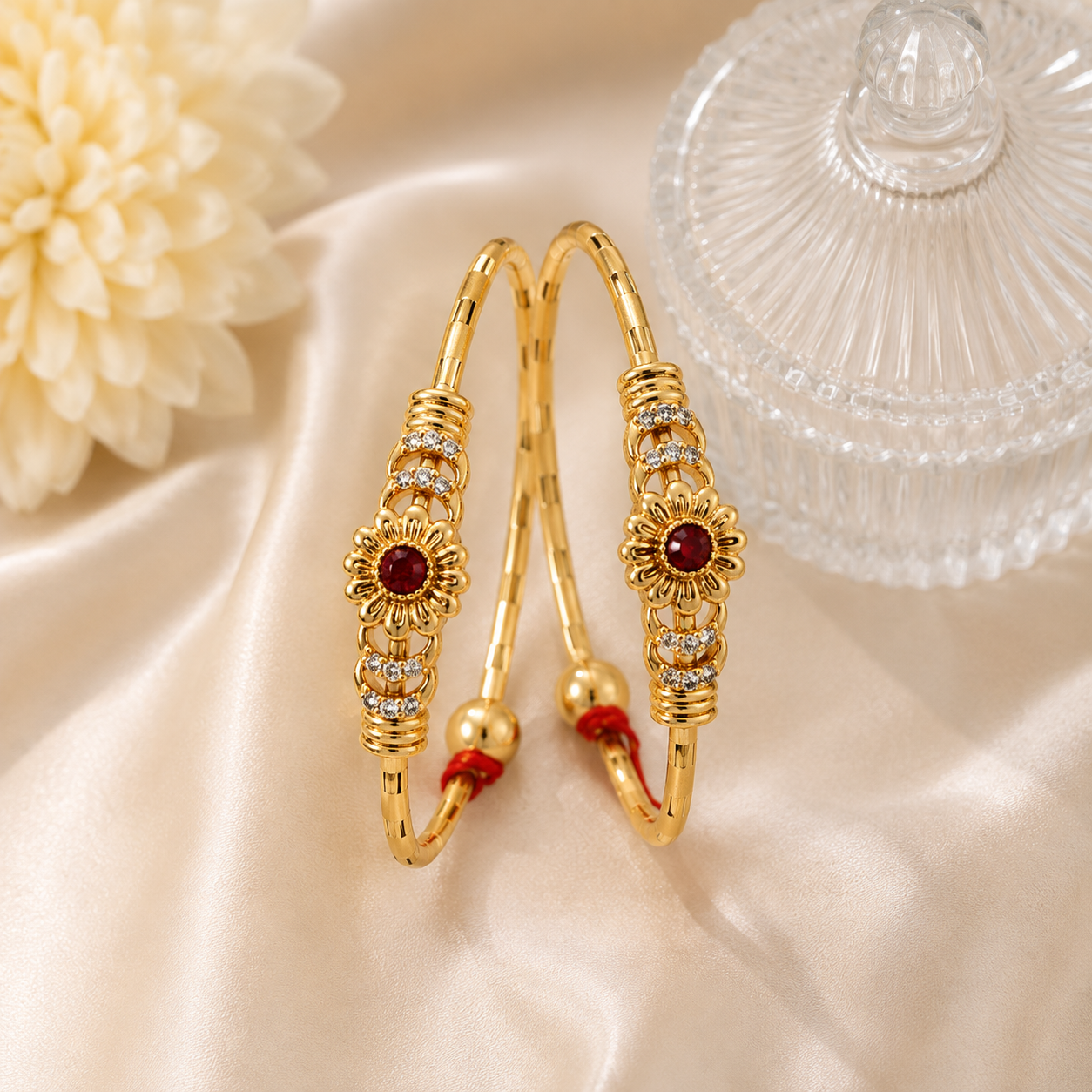LZ-203 Ruhani Ruby Floral Flexible Kadli – Pair