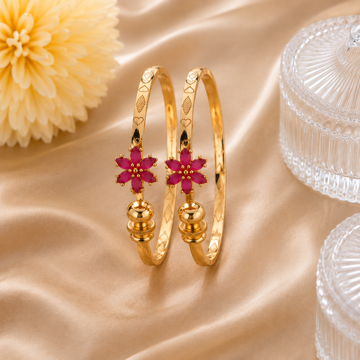 LZ-206 Aarika Ruby Blossom Flexible Bangles