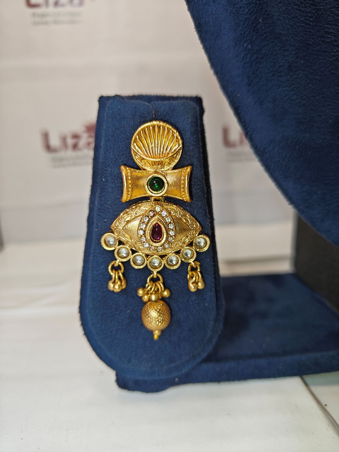 LZ-59 Antique Choker Necklace Set with Ruby & Emerald Accents