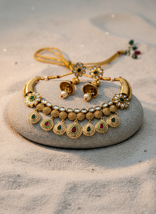 LZ-20 Traditional Gold Plated Kundan Choker Necklace Set