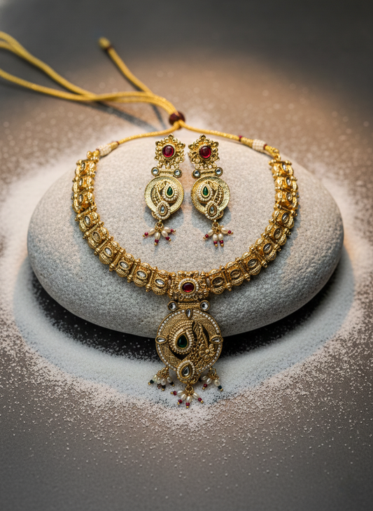 LZ-19 Antique Necklace Set with Ruby & Emerald Stones