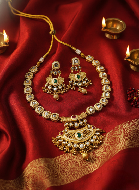LZ-18 Kundan Necklace Set with Matching Earrings
