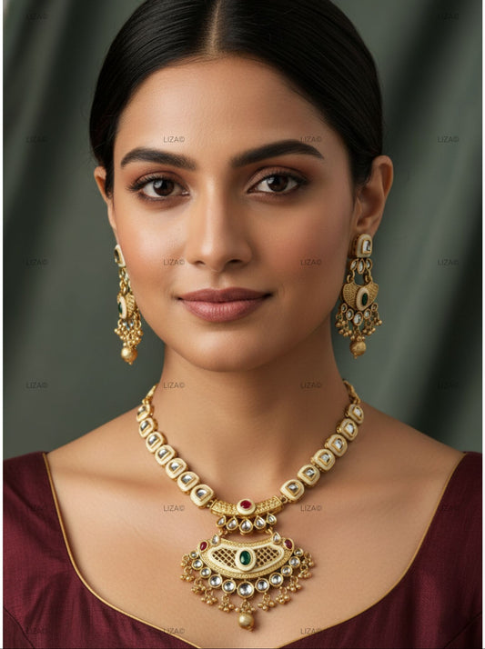 LZ-18 Kundan Necklace Set with Matching Earrings