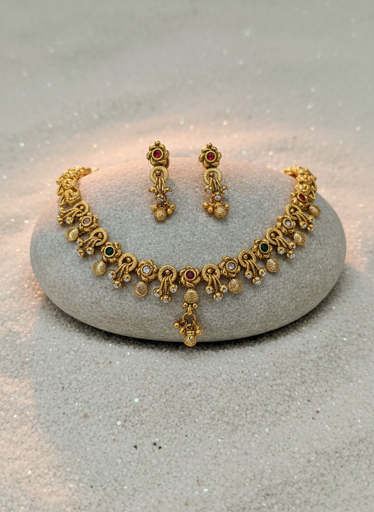 LZ-15 Temple Necklace with Red & Green Stones
