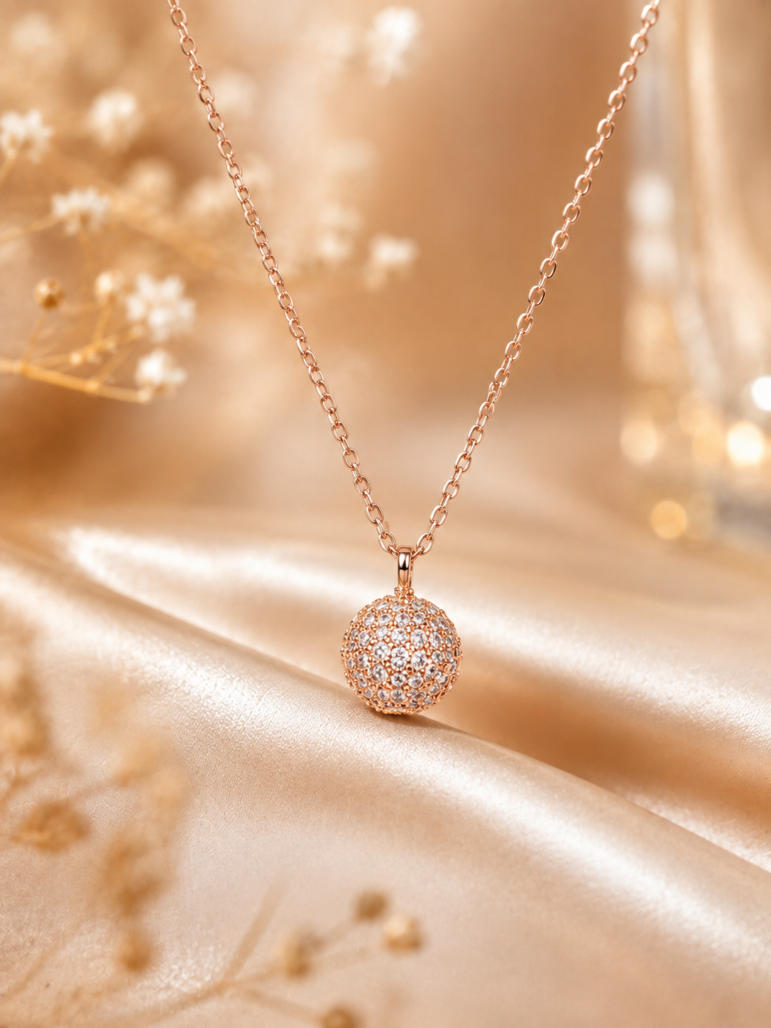 LZ-153 Rose Gold Plated Round Crystal Pendant Necklace