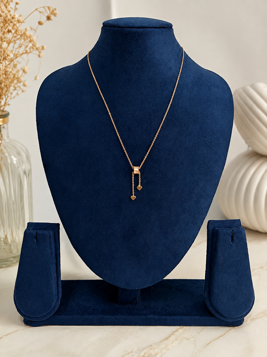 LZ-154 Rose Gold Heart Drop Lariat Necklace | Elegant Minimalist Anti-Tarnish Necklace