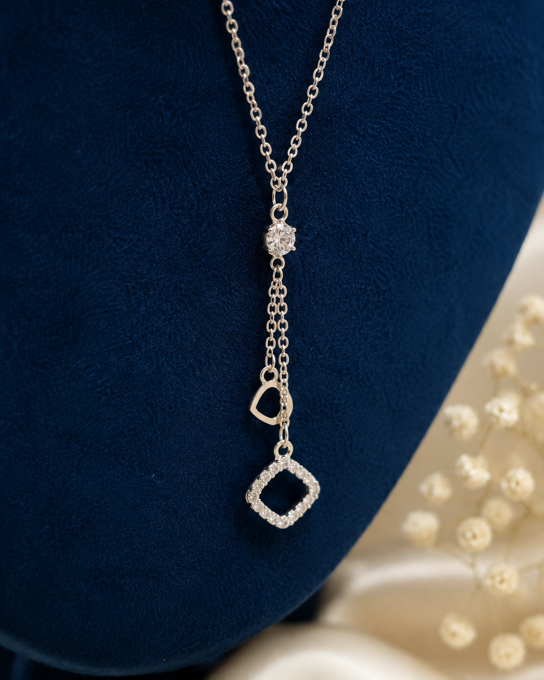 LZ-162 Silver-Tone Long Pendant Necklace for Women | Elegant Geometric Drop Chain Necklace for Party, Casual, Office & Festive Wear