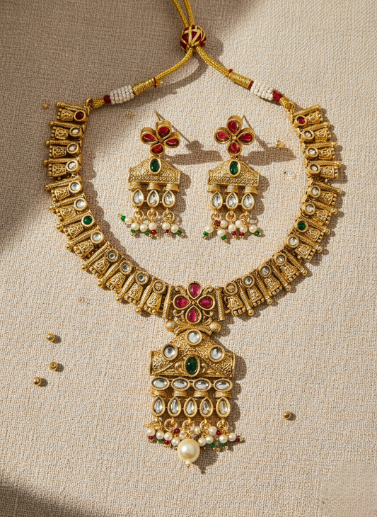 LZ-13 Traditional Kundan Necklace Set with Earrings
