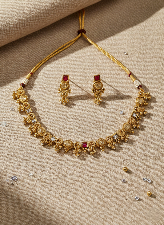 LZ-14 Antique Gold Peacock Necklace with Adjustable Dori