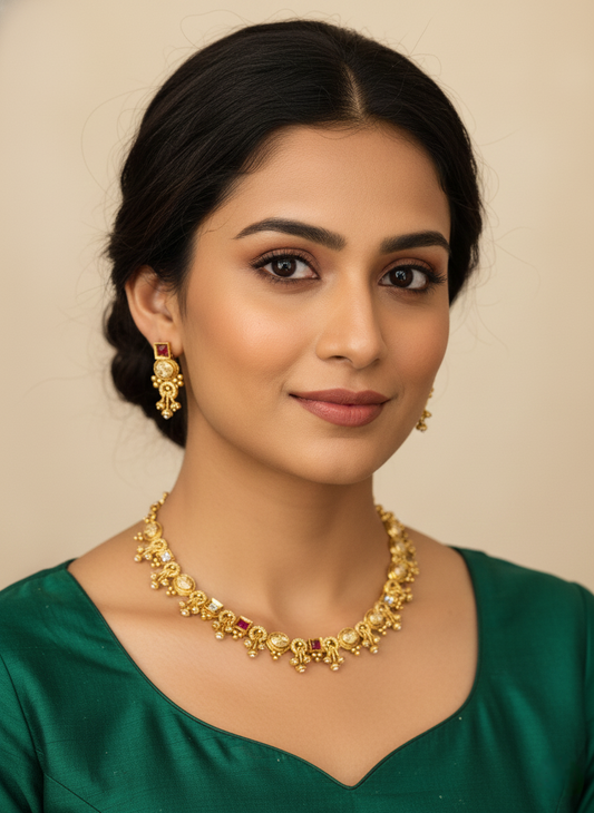 LZ-14 Antique Gold Peacock Necklace with Adjustable Dori