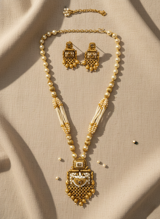 LZ-10 Antique Copper Necklace Set with Pearls