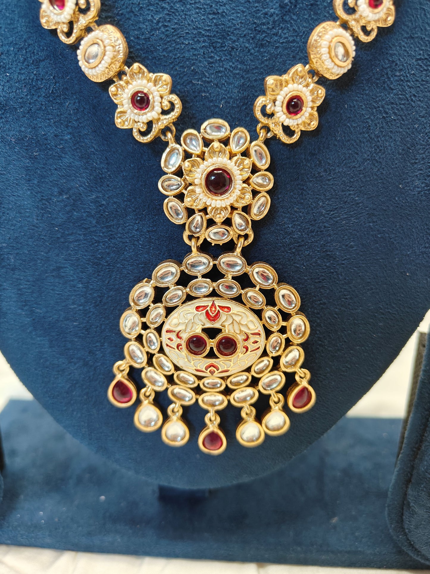 LZ-62 Antique Long Necklace Set with Kundan & Red Meenakari Work