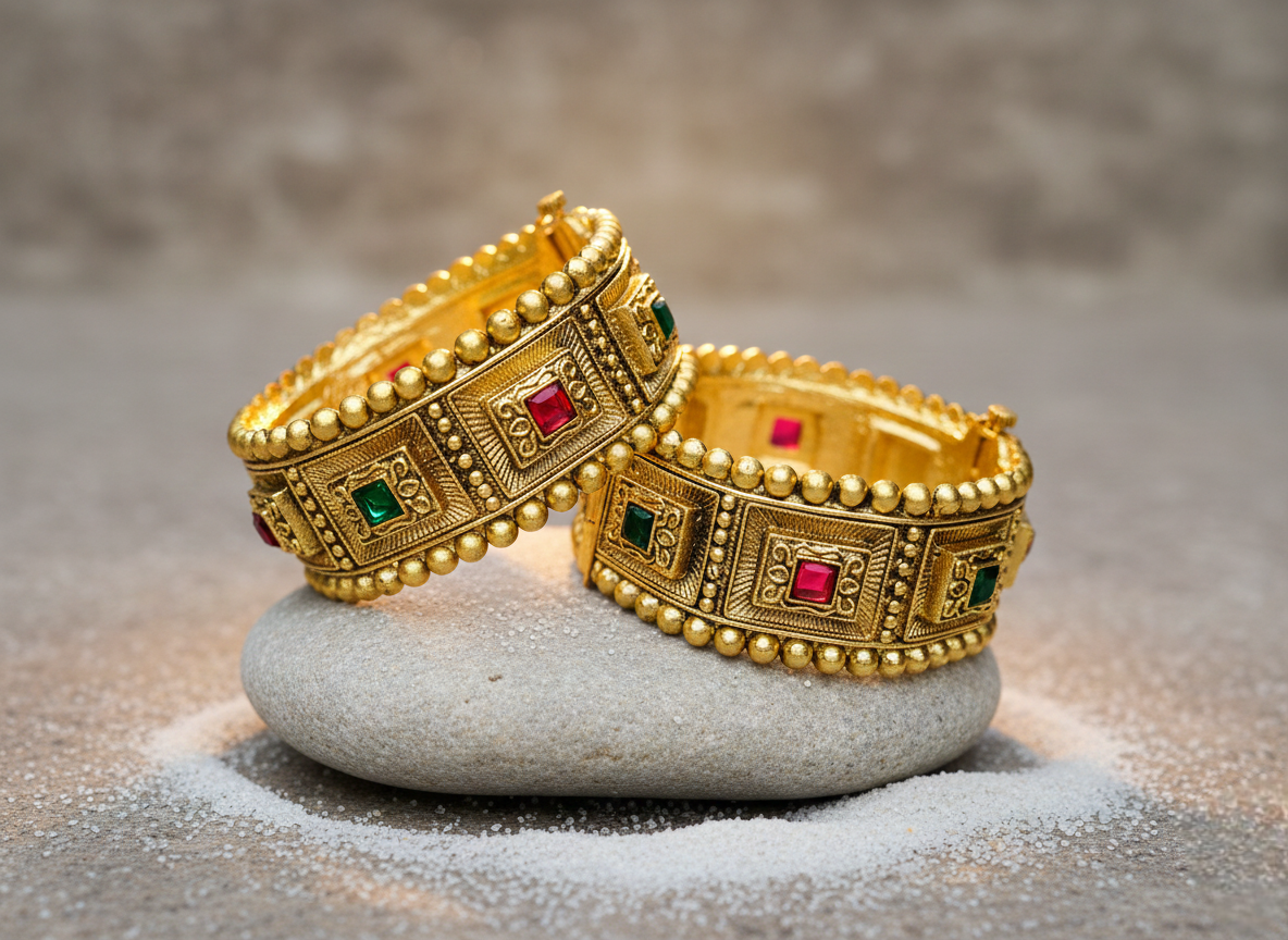 LZ-4142 Heritage Emerald & Ruby Square-Frame Kangan
