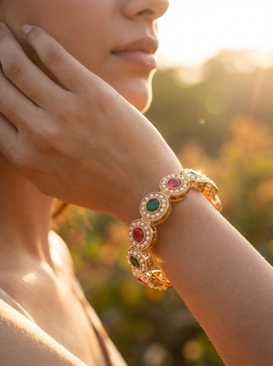 LZ-515253 Copper Pearl Stone Bangles