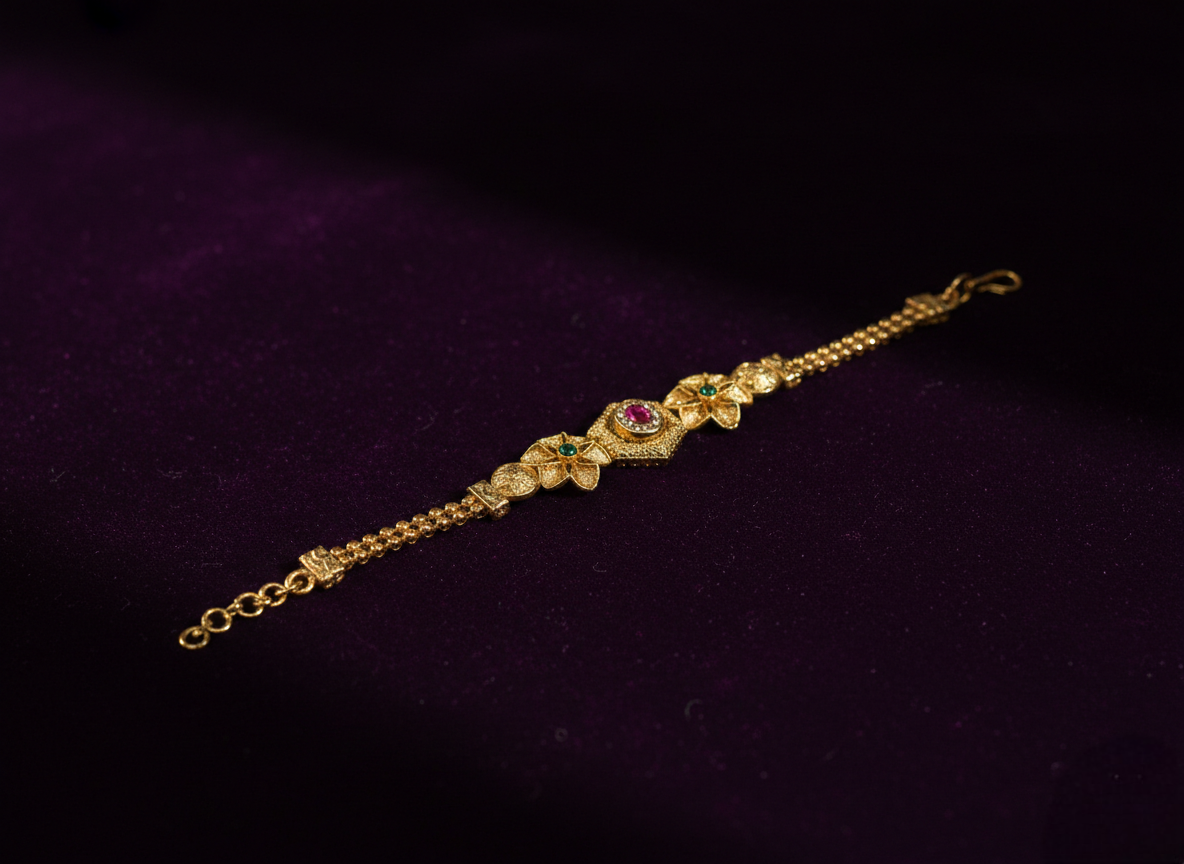 LZ-58 Floral Design Stone Studded Copper Bracelet