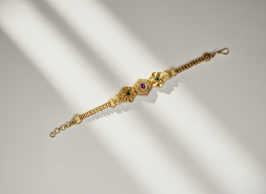 LZ-58 Floral Design Stone Studded Copper Bracelet