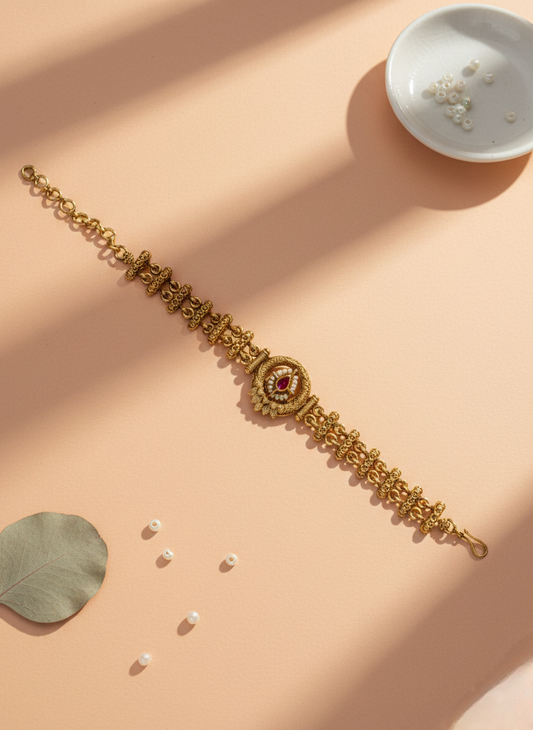 LZ-70 Royal Antique Design Stone Studded Copper Bracelet
