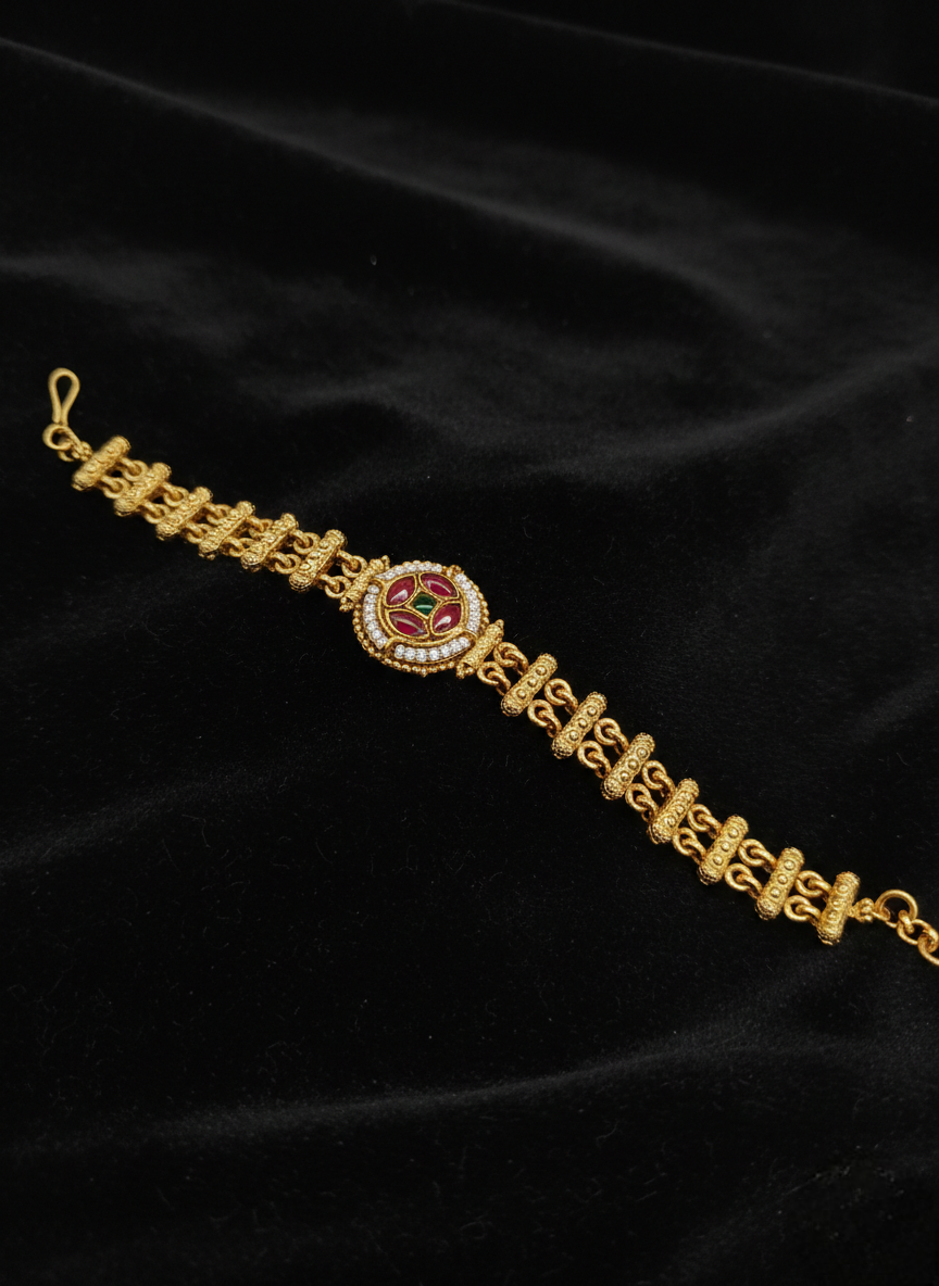 LZ-71 Traditional Round Motif Stone Studded Copper Bracelet