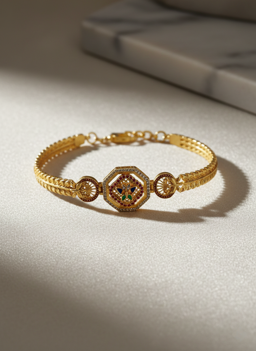 LZ-72 Royal Navratna Inspired Gold Bracelet
