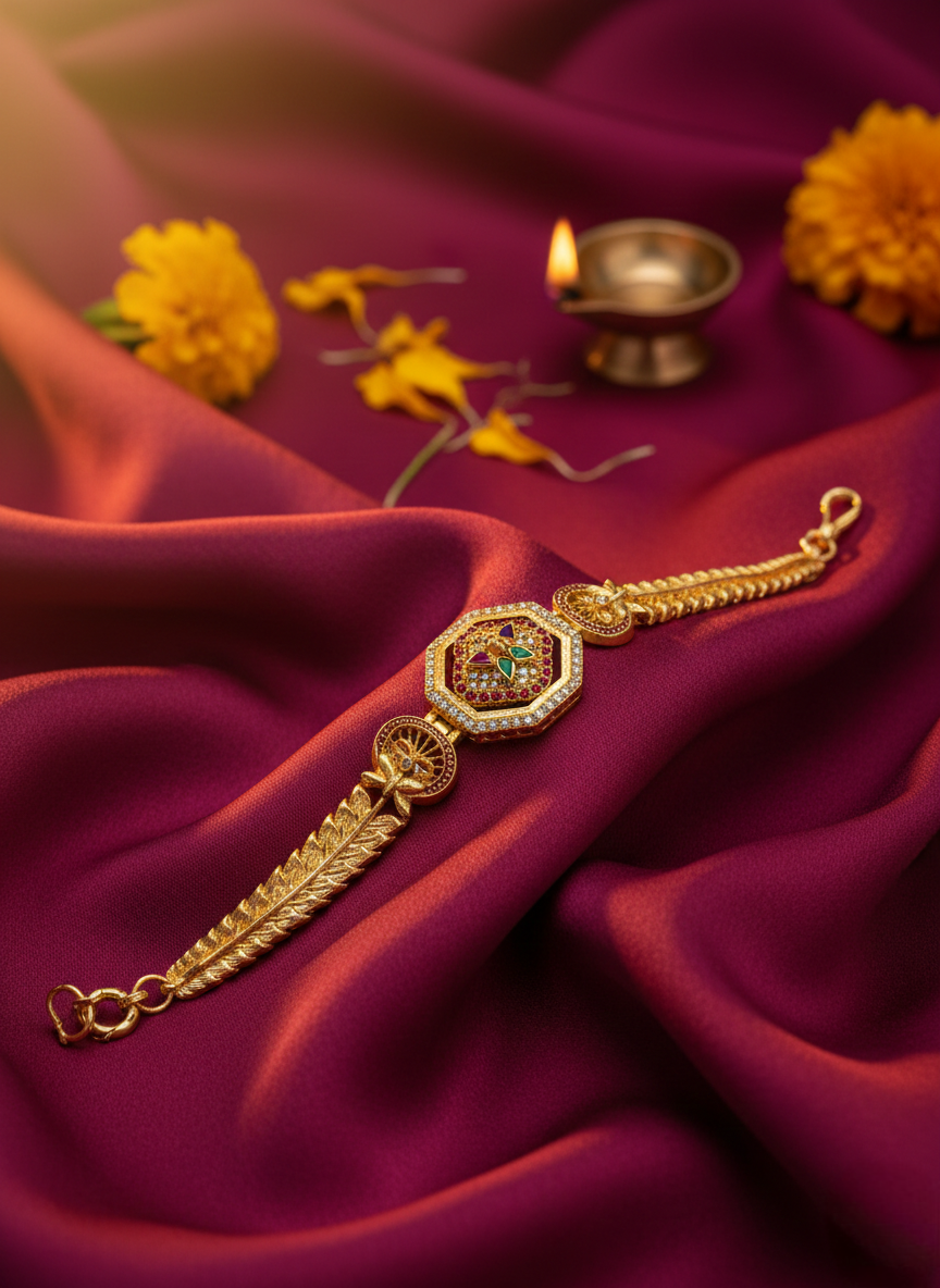 LZ-72 Royal Navratna Inspired Gold Bracelet