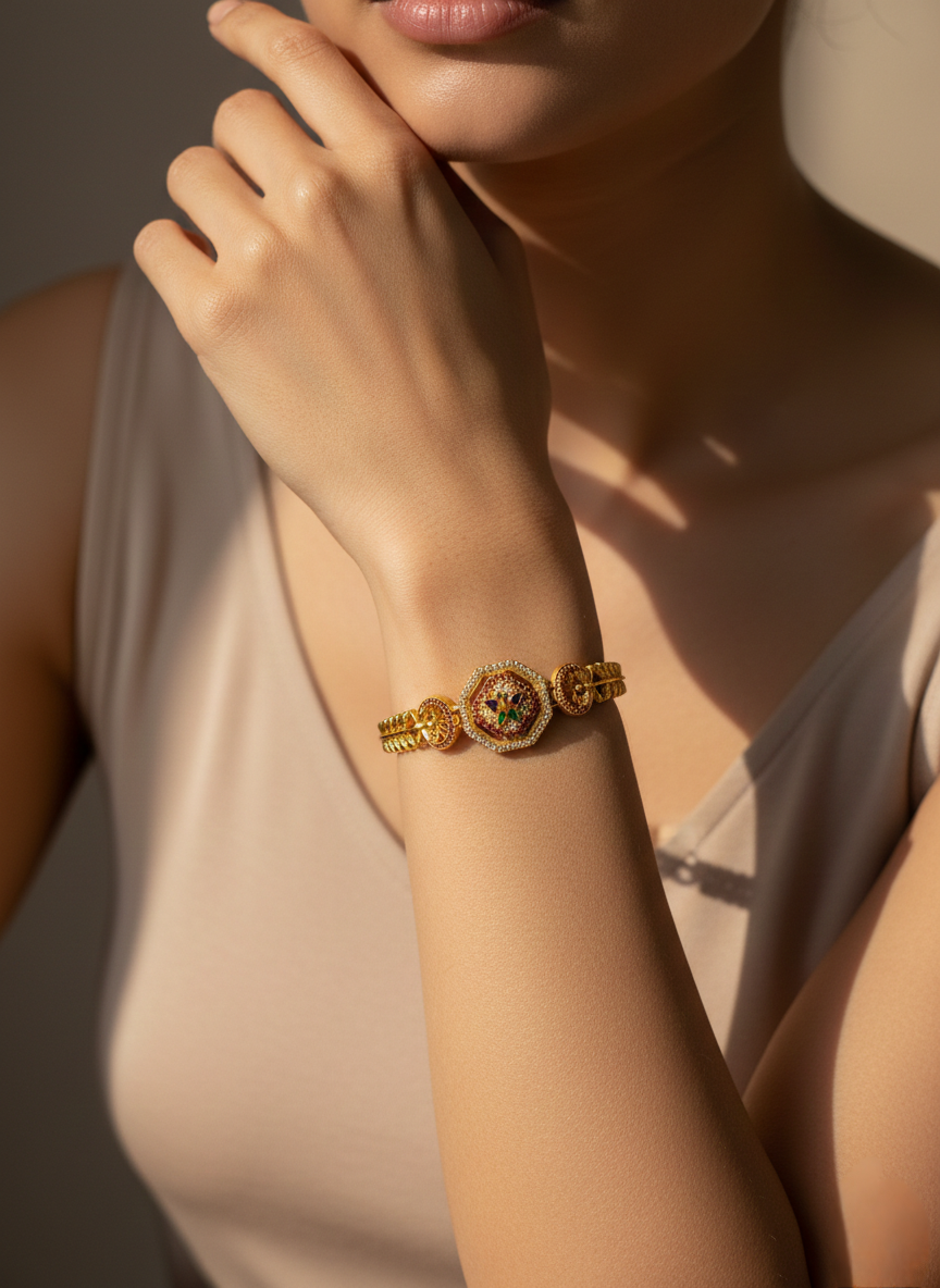 LZ-72 Royal Navratna Inspired Gold Bracelet