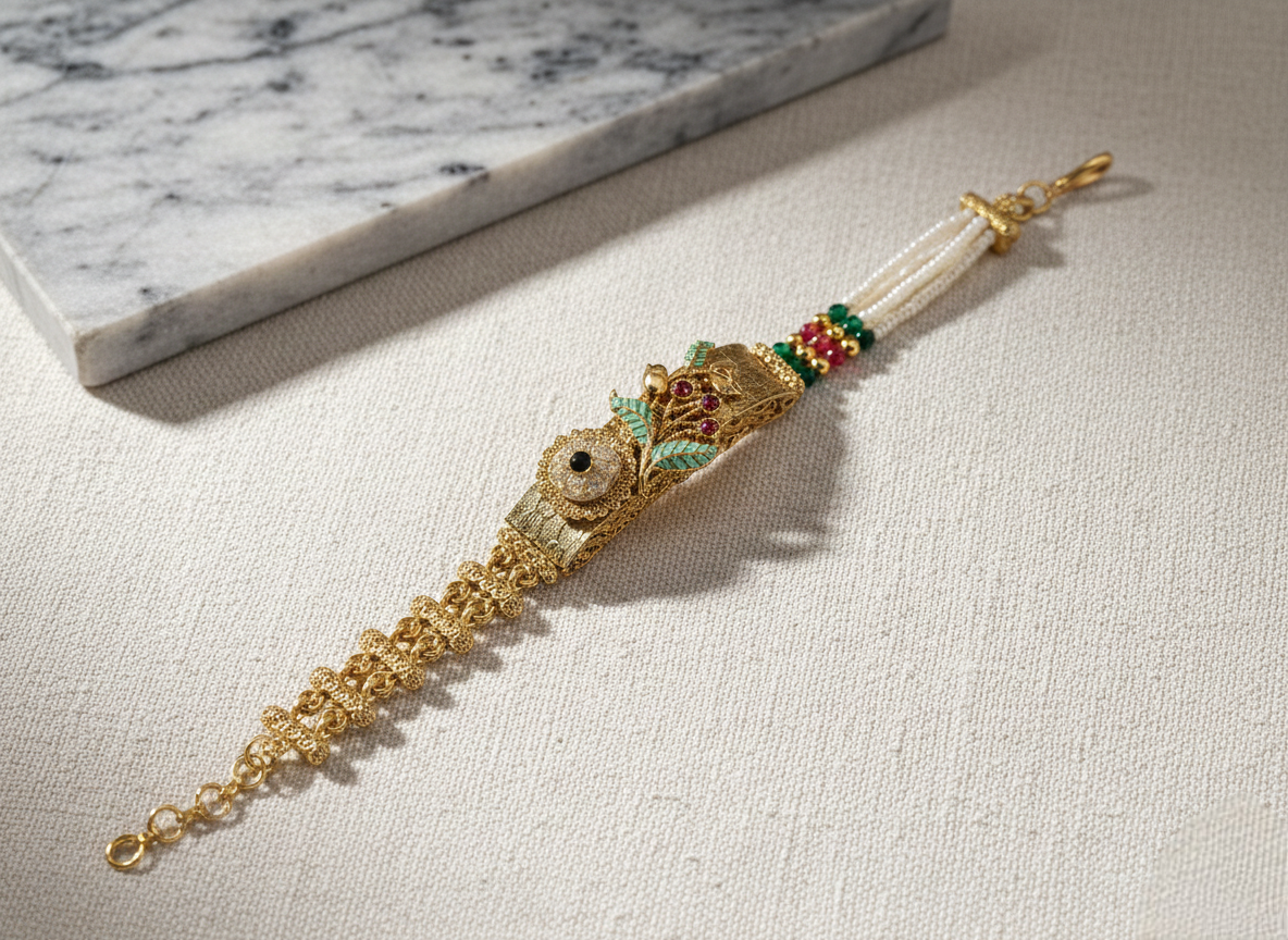 LZ-74 Royal Antique Gold Pearl Tassel Bracelet