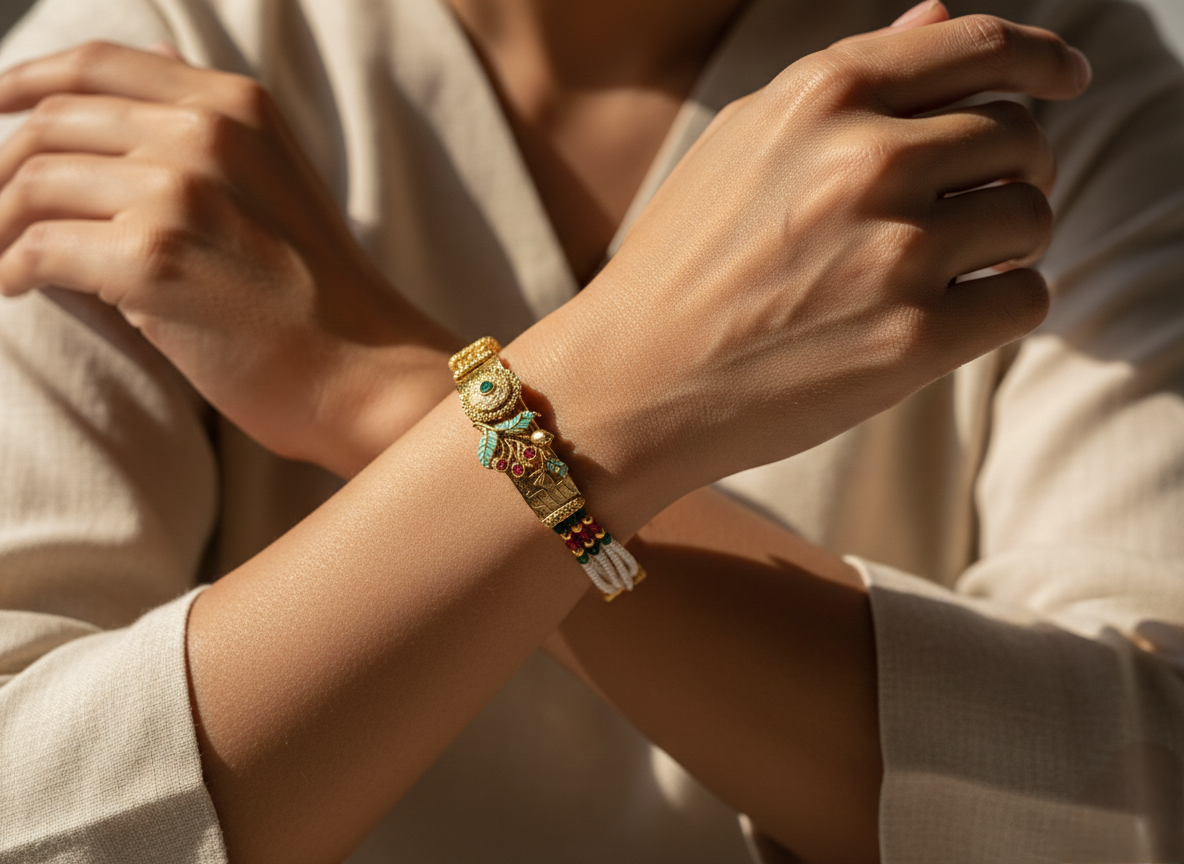 LZ-74 Royal Antique Gold Pearl Tassel Bracelet