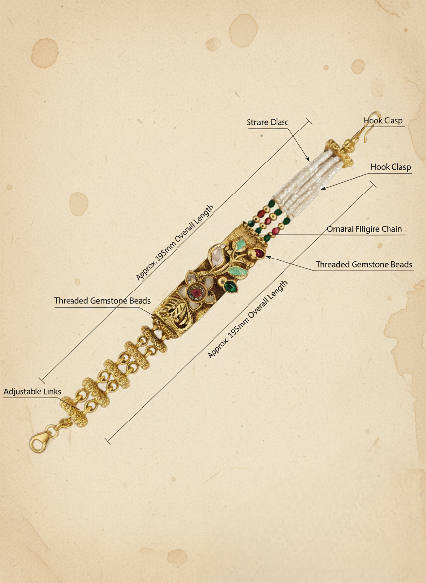 LZ-75 Antique Gold Floral Pearl Bracelet