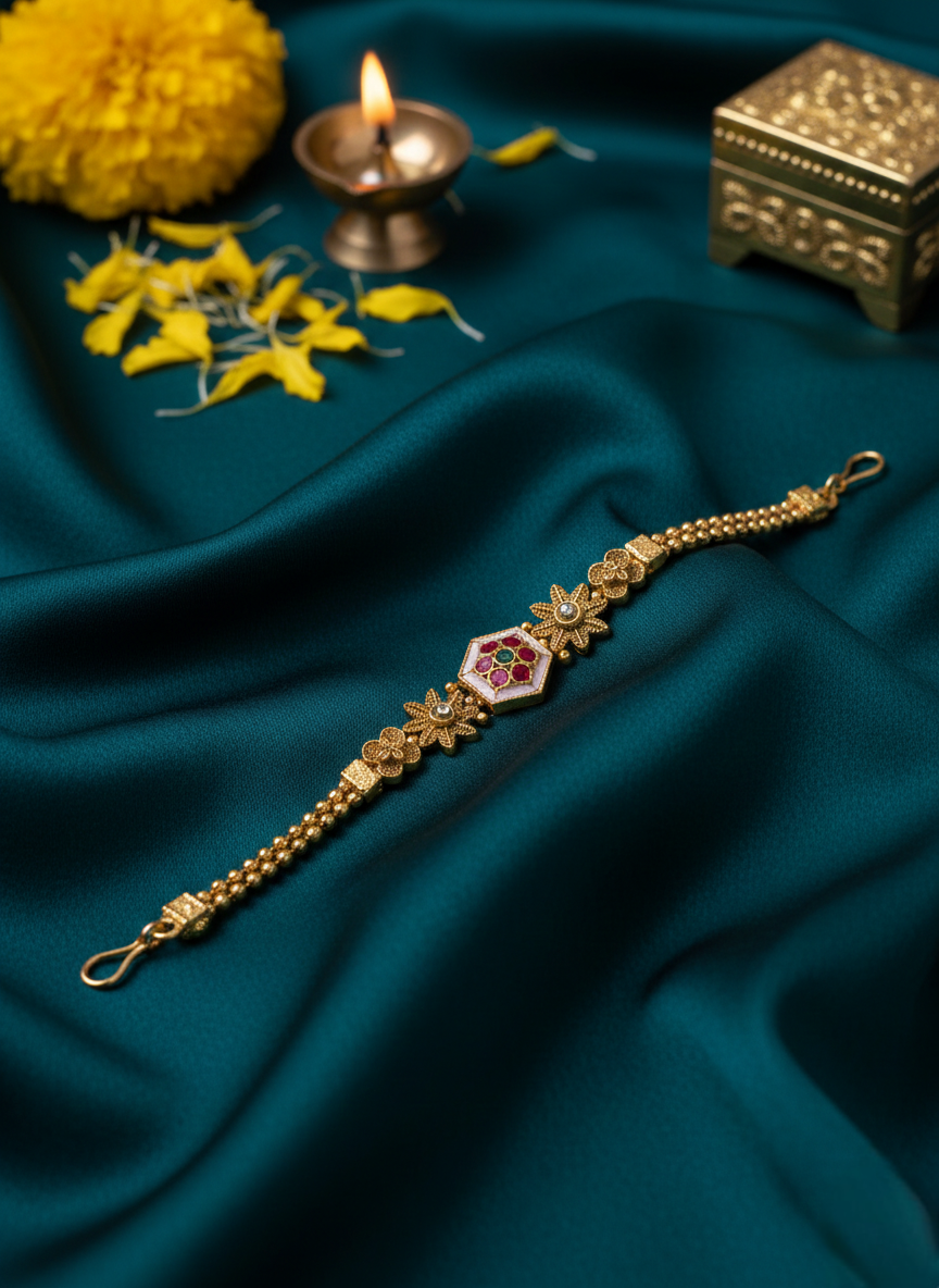 LZ-76 Antique Copper Navratna Floral Bracelet