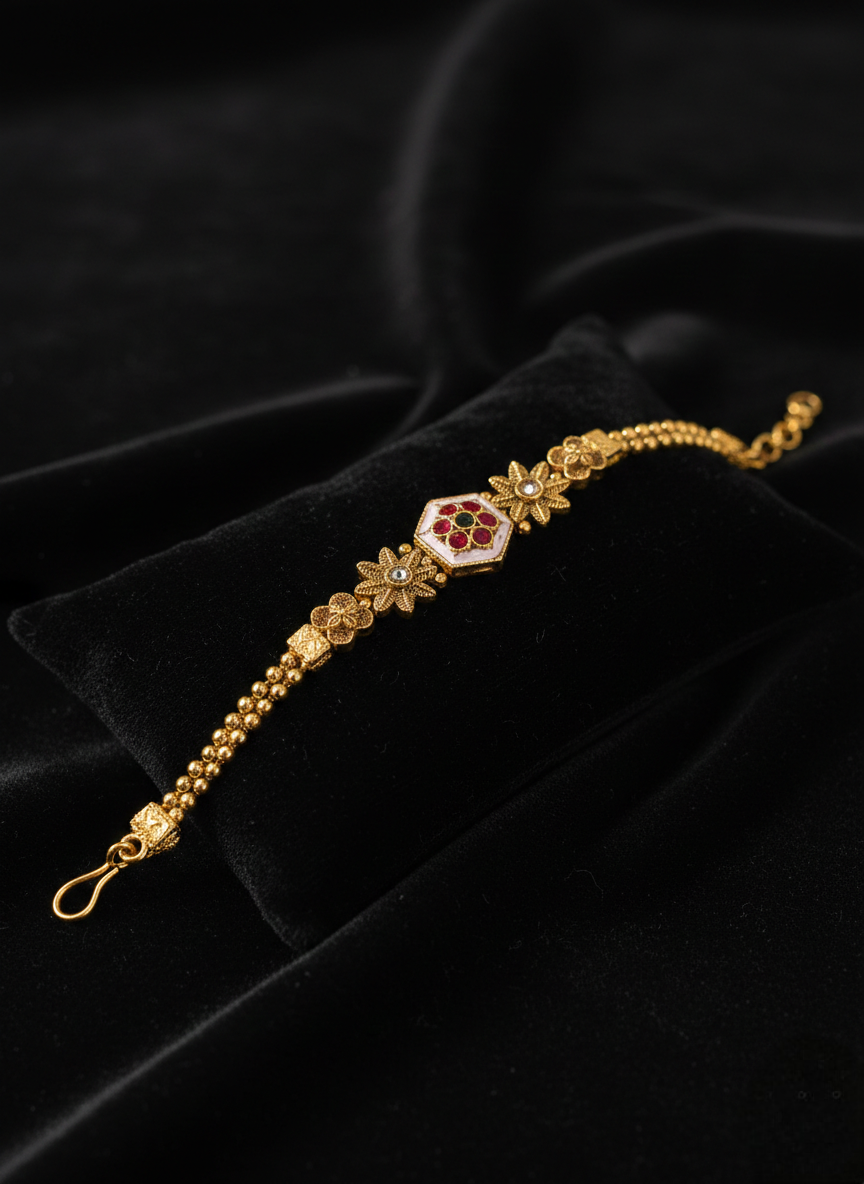 LZ-76 Antique Copper Navratna Floral Bracelet