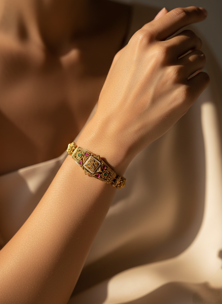LZ-77 Antique Copper Kundan Style Bracelet