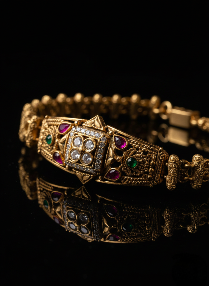 LZ-77 Antique Copper Kundan Style Bracelet