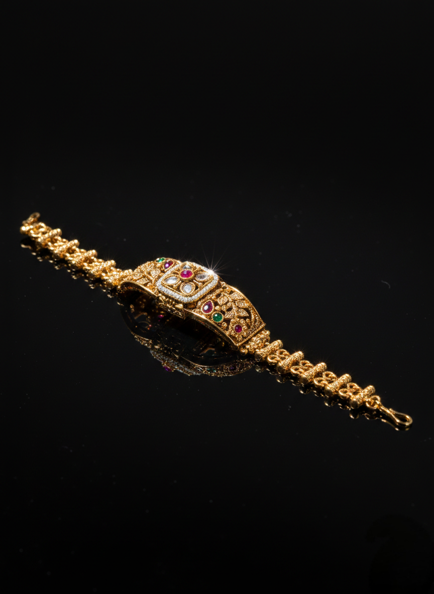 LZ-79 Royal Antique Copper Kundan Bracelet
