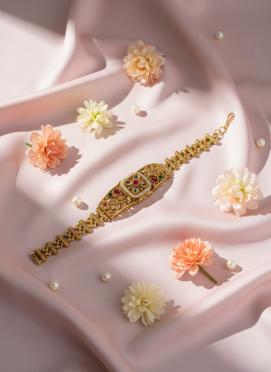 LZ-79 Royal Antique Copper Kundan Bracelet