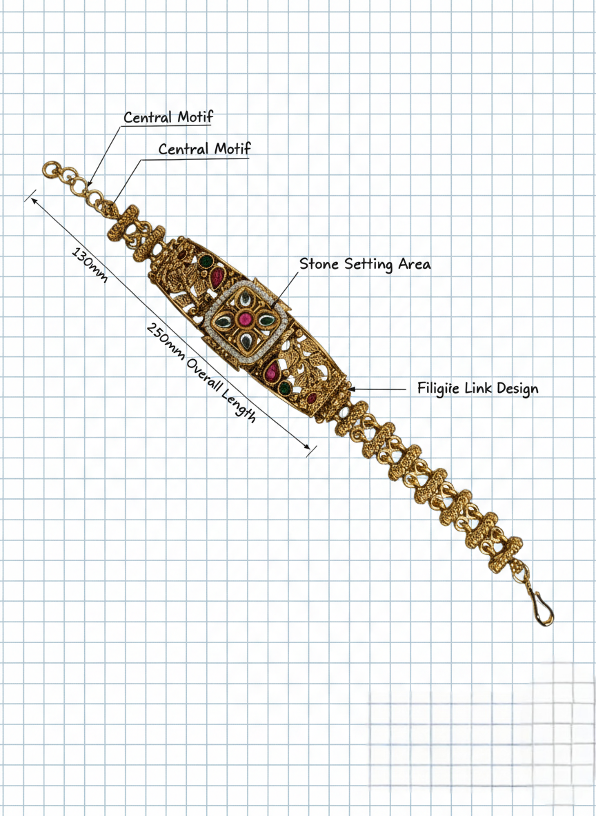 LZ-79 Royal Antique Copper Kundan Bracelet