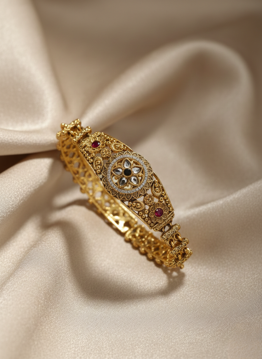 LZ-80 Elegant Antique Copper Floral Kundan Bracelet