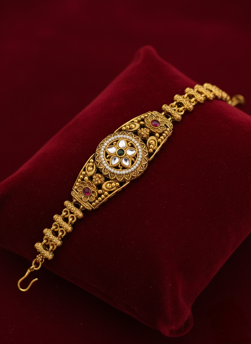 LZ-80 Elegant Antique Copper Floral Kundan Bracelet
