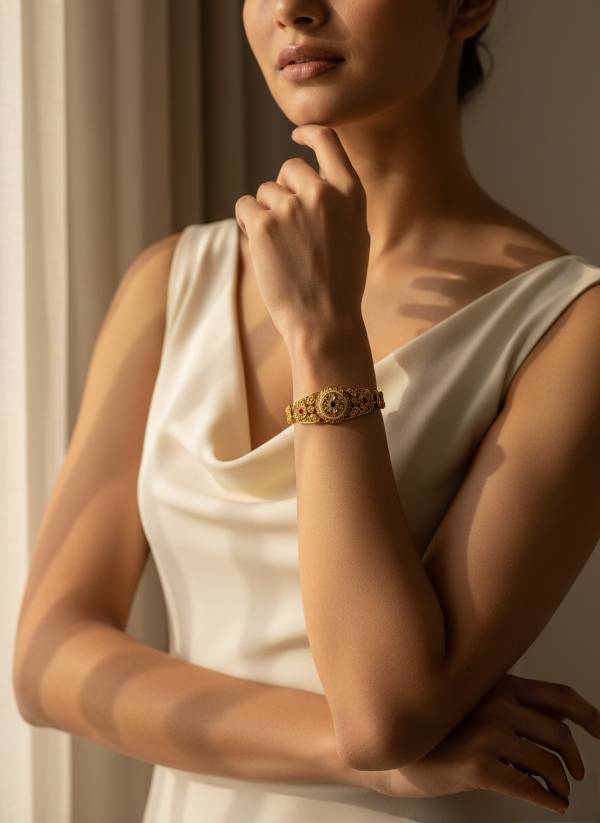 LZ-80 Elegant Antique Copper Floral Kundan Bracelet