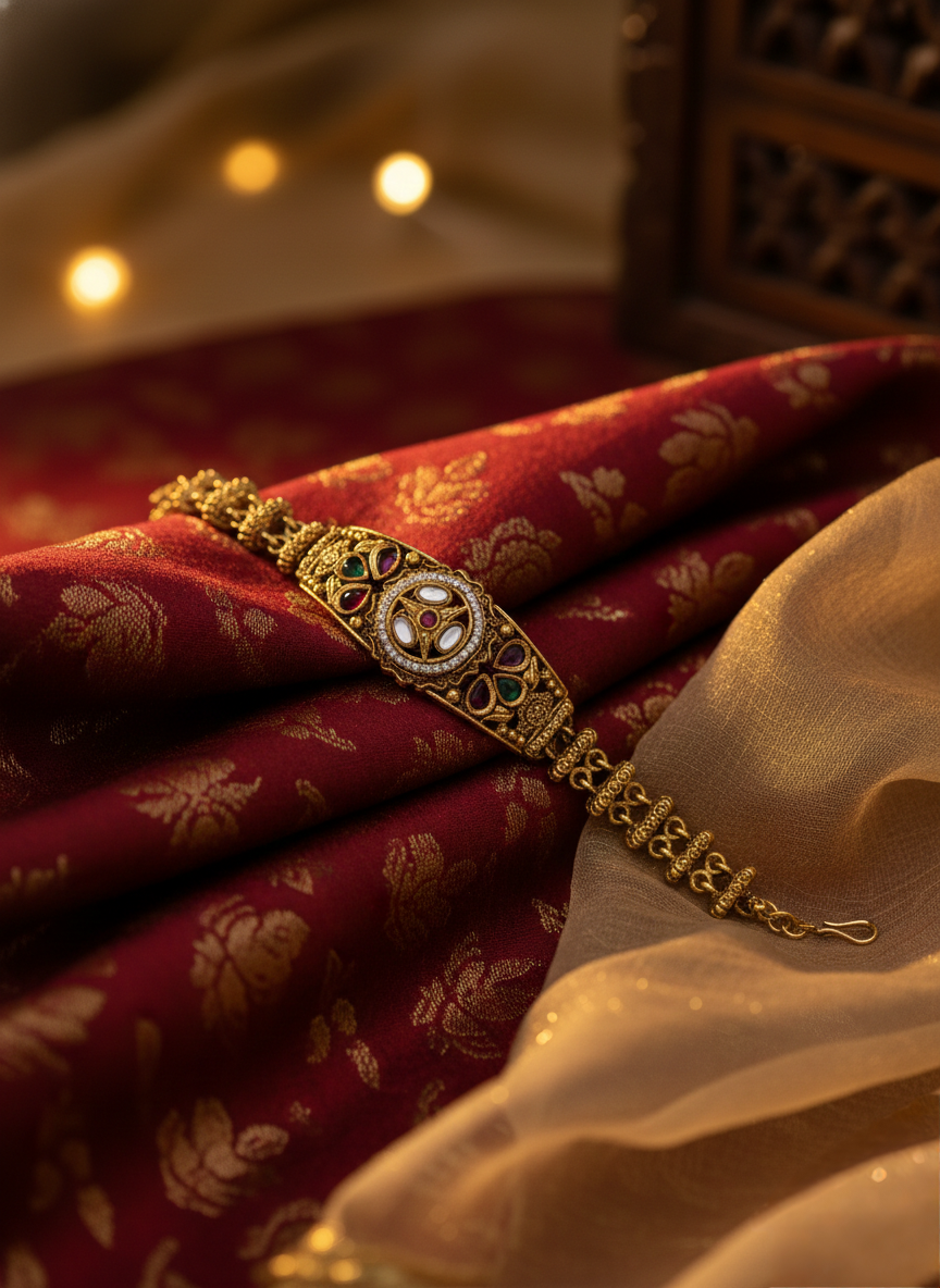 LZ-81 Antique Copper Floral Kundan Bracelet