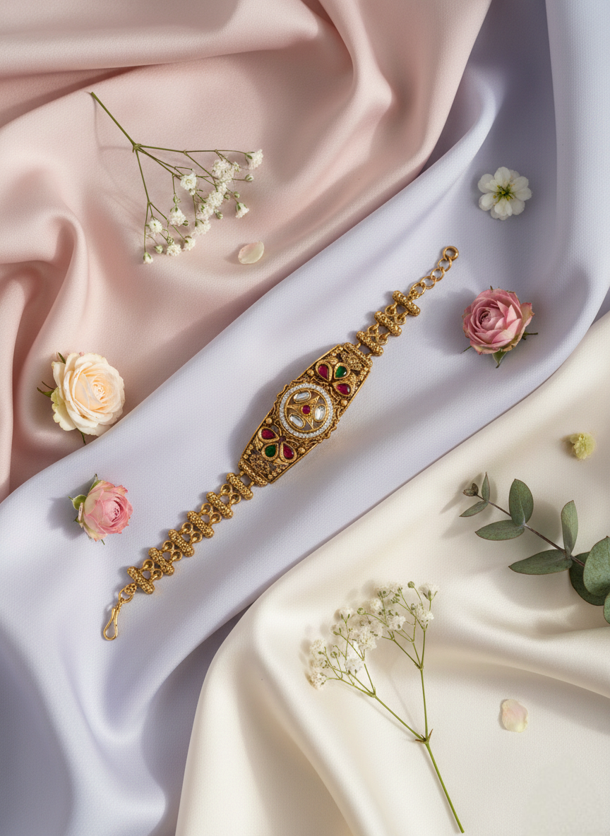 LZ-81 Antique Copper Floral Kundan Bracelet