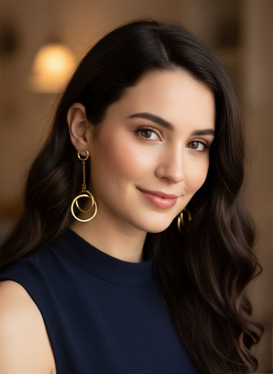 LZ-83 Modern Anti-Tarnish Double Hoop Drop Earrings