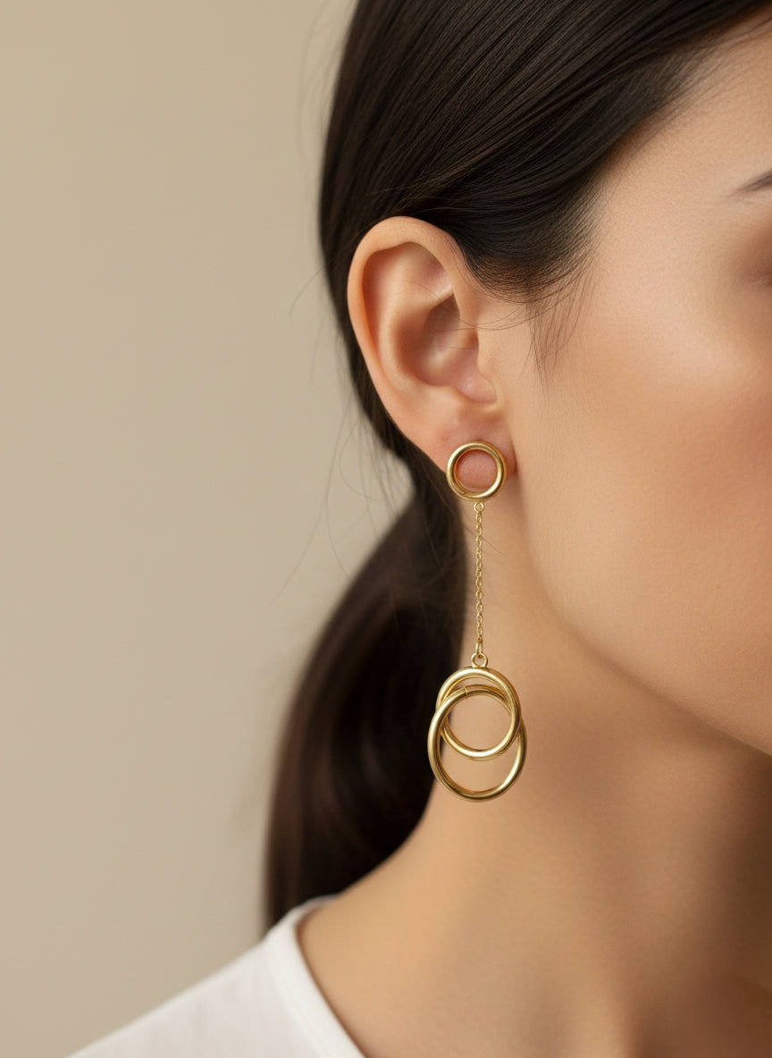 LZ-83 Modern Anti-Tarnish Double Hoop Drop Earrings