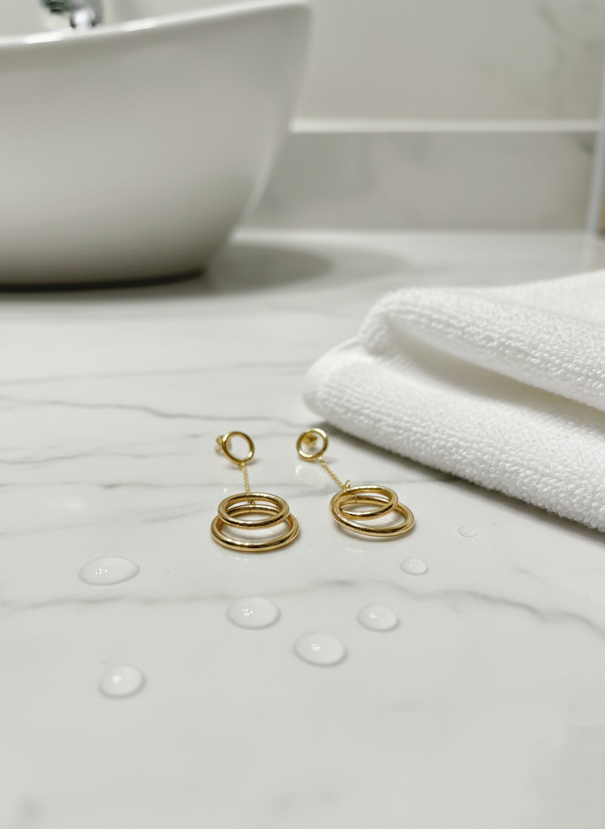 LZ-83 Modern Anti-Tarnish Double Hoop Drop Earrings