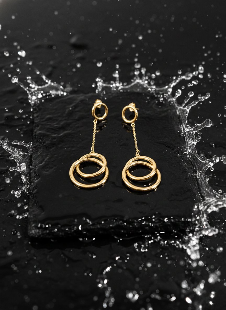 LZ-83 Modern Anti-Tarnish Double Hoop Drop Earrings